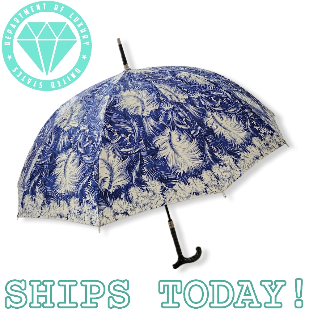 Vintage VIVIENNE WESTWOOD Blue White Feathers Ferrule Umbrella Cane Handle NEW
